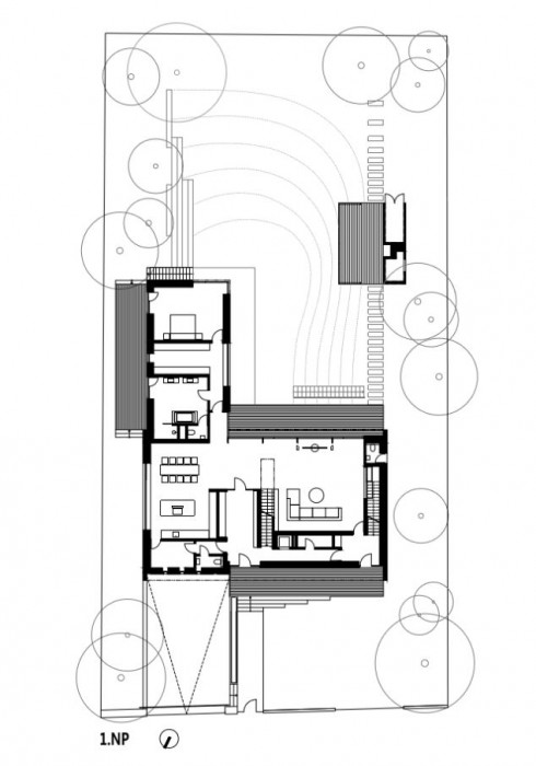 Vila Průhonice, půdorys 1NP, Aulík Fišer architekti