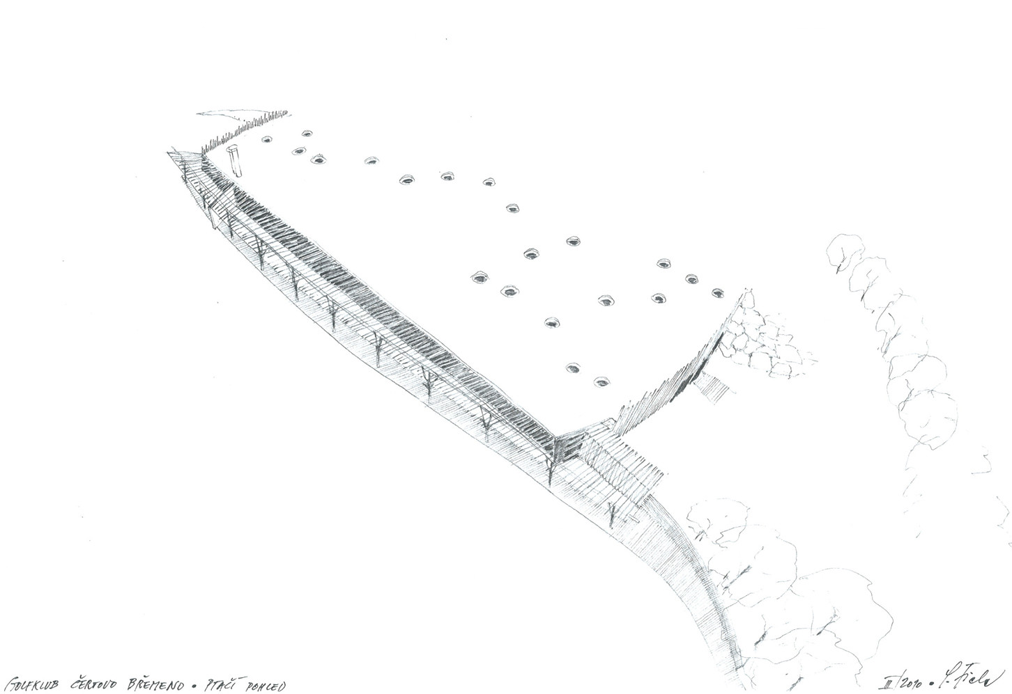 Golf Klub Čertovo břemeno, FIALA + NEMEC, skica Stanislava Fialy