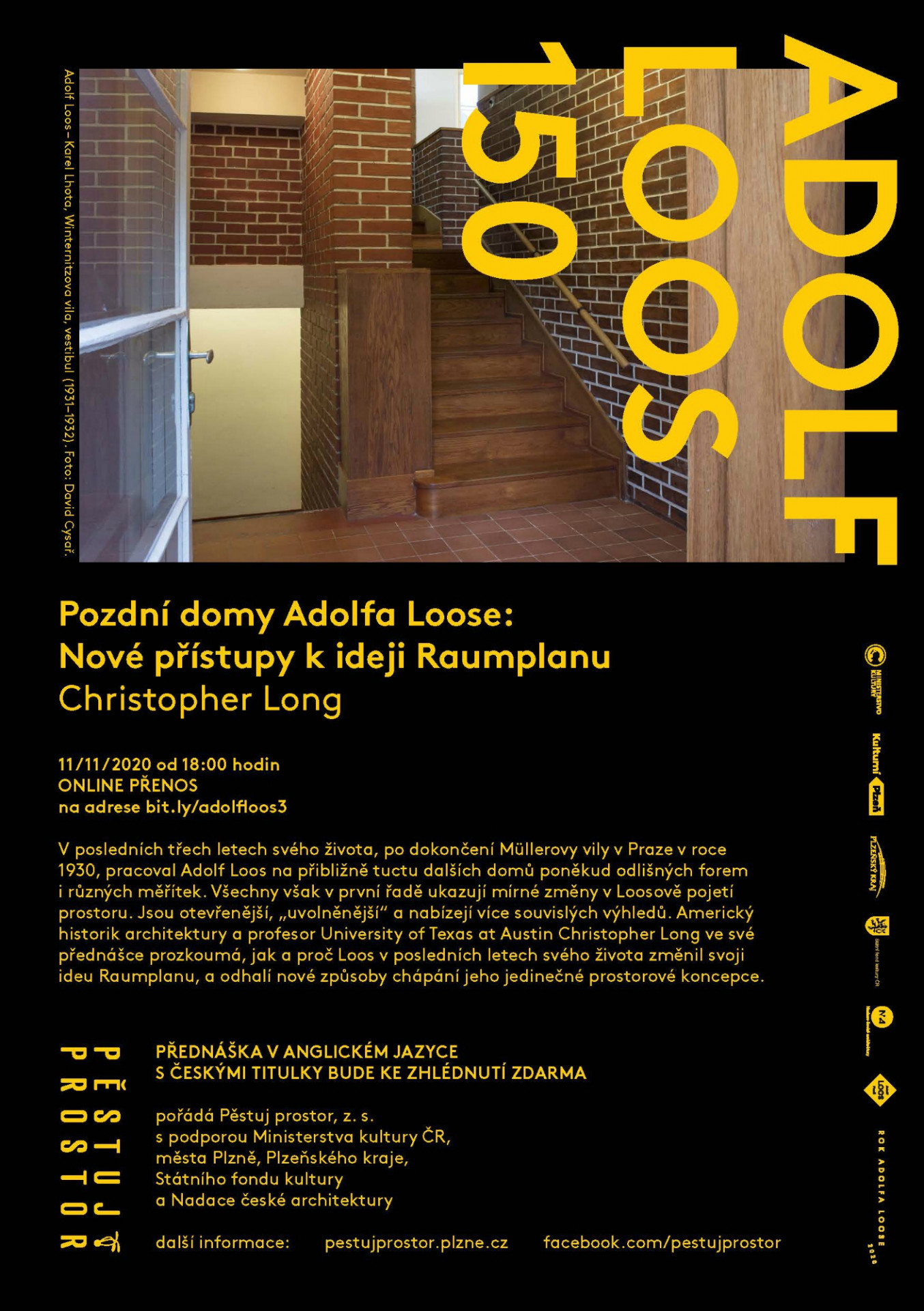 Adolf Loos 150: online přednáška Christophera Longa o proměnách Loosovy koncepce Raumplanu, pozvánka. Zdroj: Pěstuj prostor