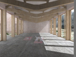 Vizualizace projektu duševních lázní v&nbsp;Novohradských horách. Autorkou je Dita Petráňová.