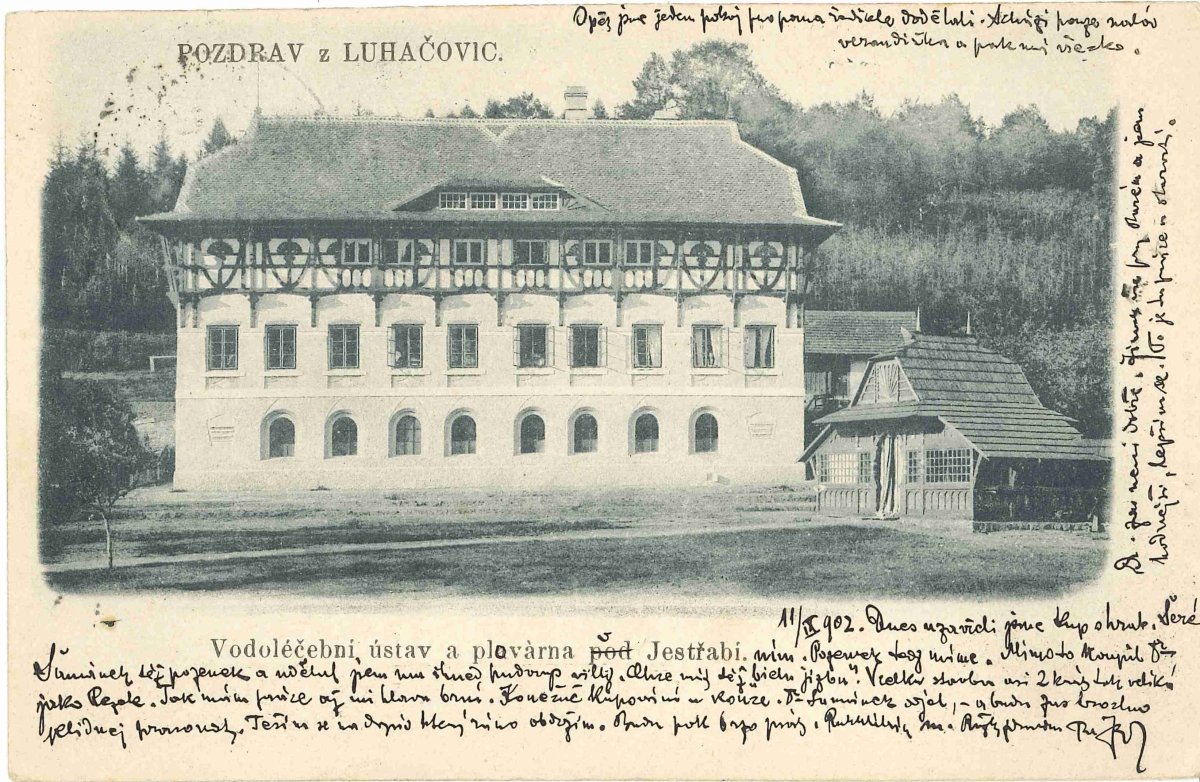 Dobové vyobrazení Vodoléčebného ústavu (Sluneční lázně v Luhačovicích, TRANSAT architekti)
