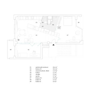 Půdorys - budoucí změny (Byt bez příček; RDTH architekti)