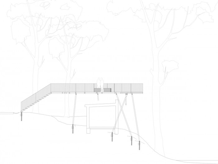 Obnova nábřeží řeky Loučné v Litomyšli, řez vyhlídkou, Rusina Frei