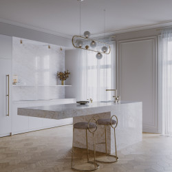 Společnost Technistone představuje nové dekory tvrzeného kamene inspirované luxusním mramorem: na obrázku dekor Glencoe