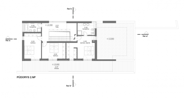 4a architekti, White Villa, půdorys 2. NP – foto
