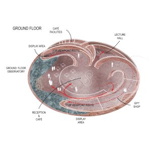 Návštěvnické centrum rezervace plameňáků v Abu Dhabi, Petr Janda / brainwork, schéma přízemí