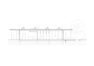 Revitalizace parku a náměstí Krakov v Bohnicích, řez altánem, Rusina Frei architekti