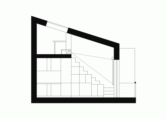 Mooza architecture, Interiér mezonetového bytu v Holešovicích, řez- foto