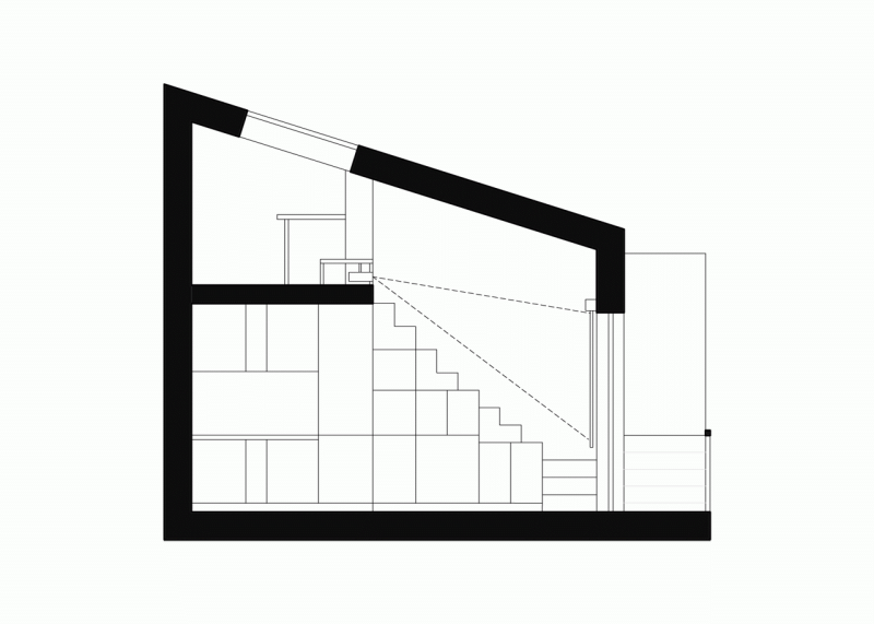 Mooza architecture, Interiér mezonetového bytu v Holešovicích, řez- foto
