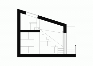 Mooza architecture, Interiér mezonetového bytu v Holešovicích, řez- foto