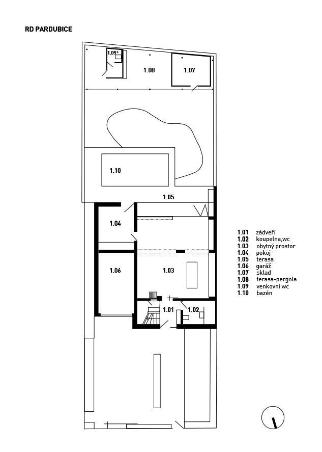 Rekonstrukce rodinného domuv Pardubicích, půdorys 1NP, OK PLAN Architects