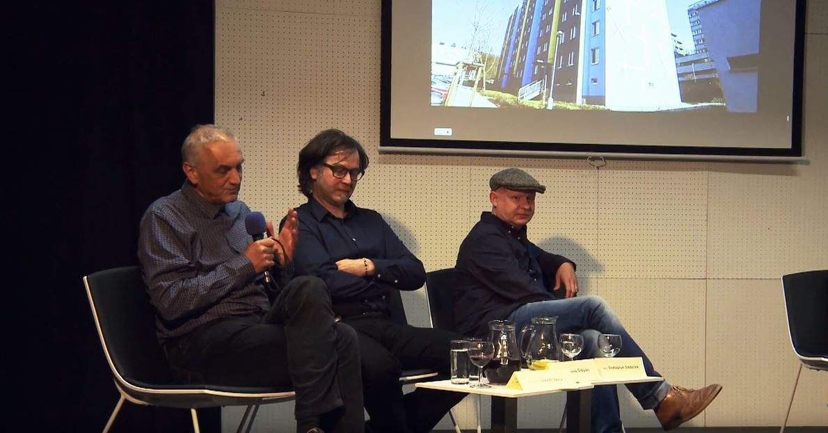 Diskuze ARCHITEKTI.CZ ve Zlíně, zleva David Vávra, Marek Štěpán, Svatopluk Sládeček.