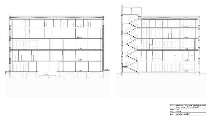 ov-a, Rekonstrukce a dostavba administrativní budovy Verona, řezy – foto