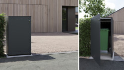 Detail modulu CLEANNY, který umožňuje, vedle praktického a estetického uložení nádoby na odpad, i její jednoduchou manipulaci.