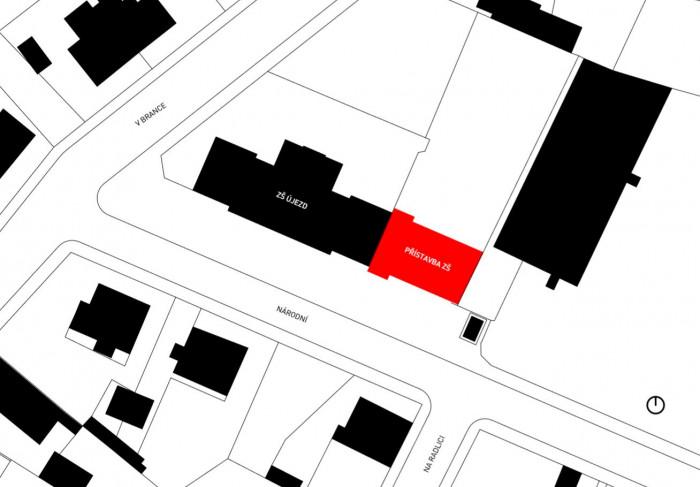 Přístavba školní družiny ZŠ Újezd v Plzni, situace, Projectstudio8