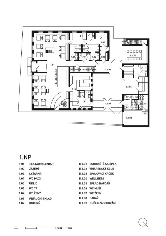 Chata Hradečanka, půdorys 1NP, OK PLAN ARCHITECTS