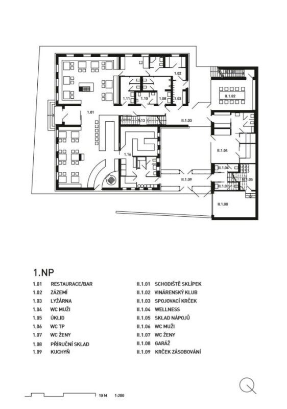 Chata Hradečanka, půdorys 1NP, OK PLAN ARCHITECTS
