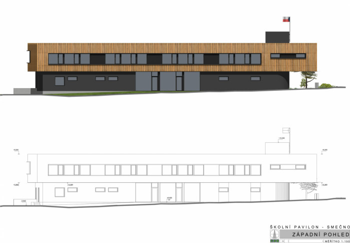 Pavilon ZŠ Smečno, LCArch s.r.o. - pohled západní