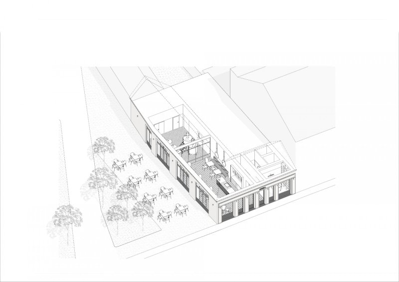 Likérka, Kuklica Smerek architekti / Juraj Hubinský, Peter Kuklica, Martin Smerek, axonometrie interiér