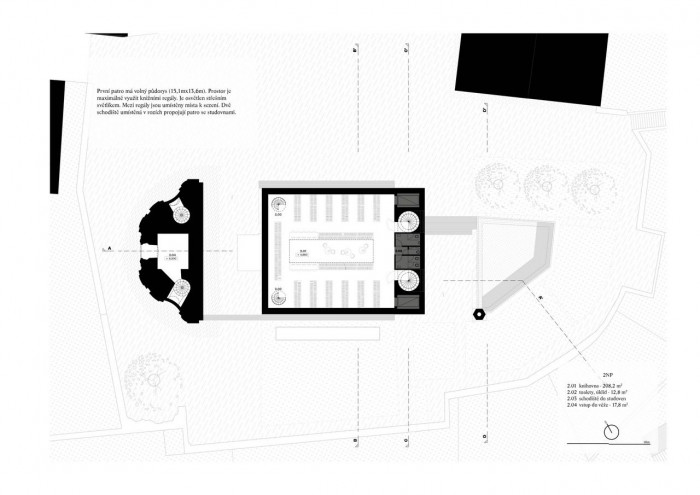 Jiří Lukáš, Centrum Jablonného v Podještědí, kostel/knihovna, půdorys 2. NP – foto