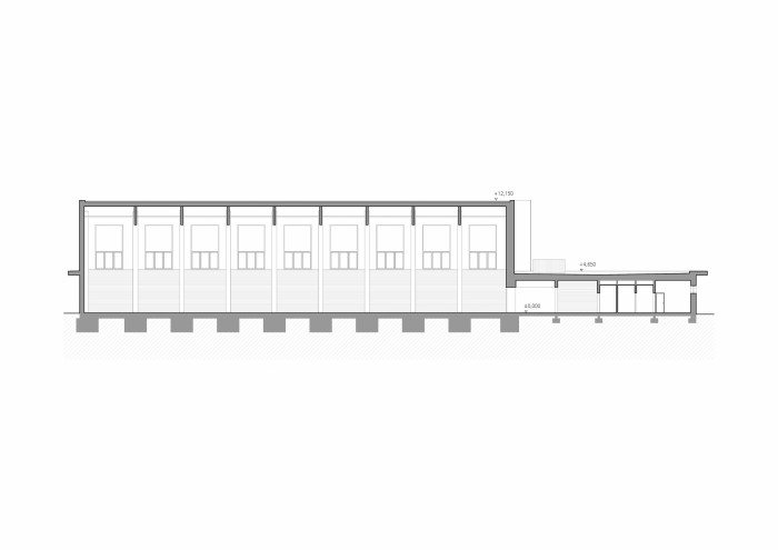 Tréninková sportovní hala v Borkách, ov-a, řez
