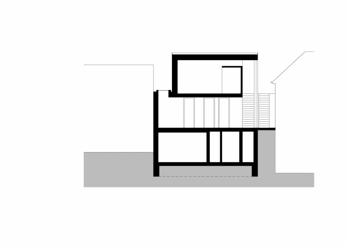 Rodinný dům v údolí Dyje, Kuba & Pilař architekti, příčný řez