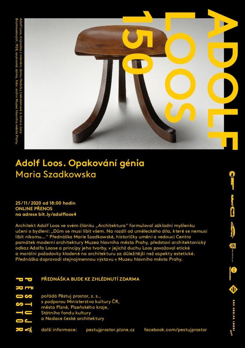 Adolf Loos 150: on-line přednáška historičky umění Marii Szadkowske, pozvánka.