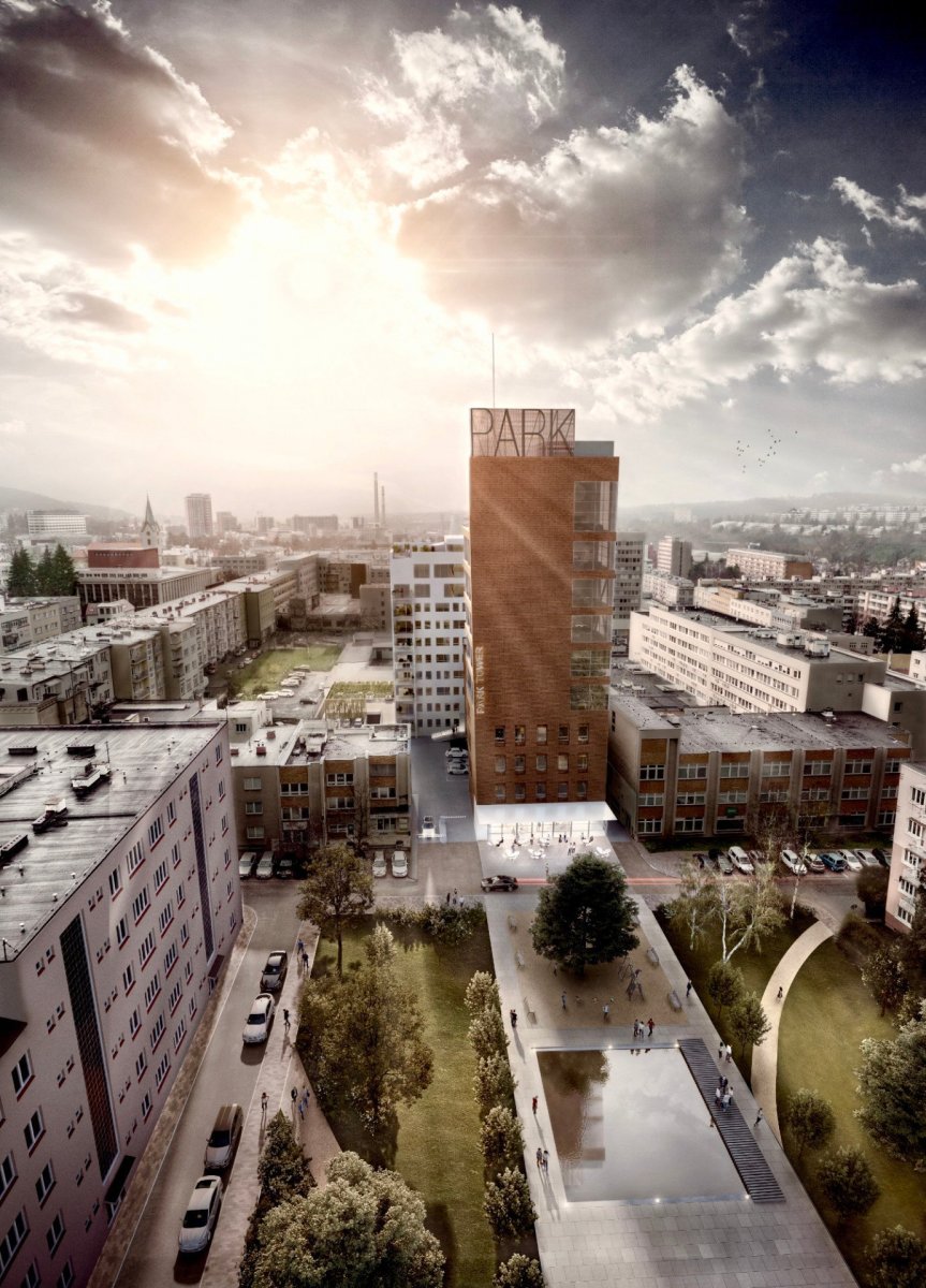 Park Tower, Semela Ateliers / Monika Zvonková, Pavel Šánek, Ladislav Semela, Petra Gregorová/ vizualizace věže včetně vize architektonických úprav navazujícího parku (není součástí projektu)