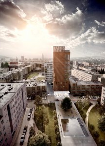 Park Tower, Semela Ateliers / Monika Zvonková, Pavel Šánek, Ladislav Semela, Petra Gregorová/ vizualizace věže včetně vize architektonických úprav navazujícího parku (není součástí projektu)