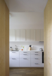 Co zůstalo, je dlouhá chodba spojující vstup a obývací pokoj. (Bydlení v řadovém domě v Praze-Strašnicích, BY architects)