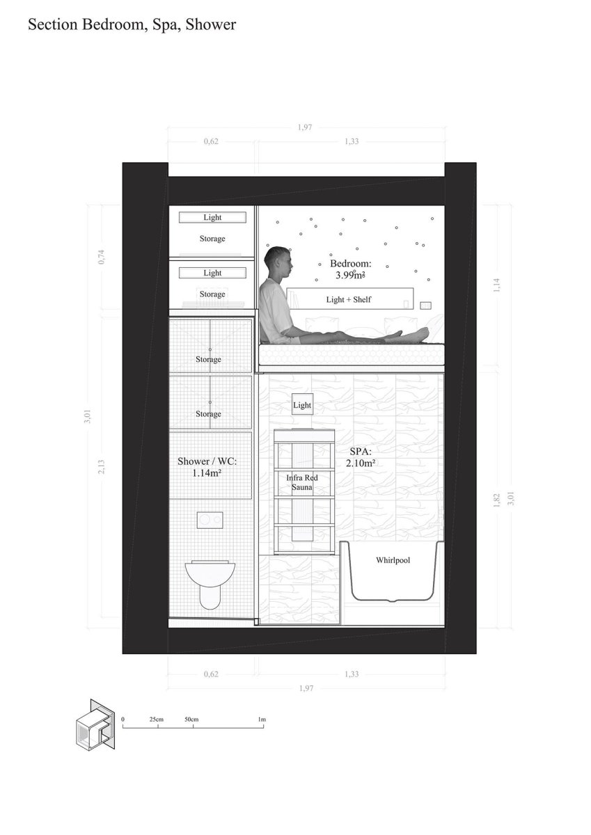 Cabanon (Minimální byt v Rotterdamu, STAR - Strategies and Architecture, BOARD - Bureau of Architecture, Research and Design)
