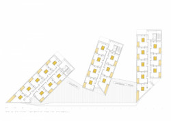 Esteve Bonell, Josep Maria Gil, peris+toral.arquitectes, kolektivní bydlení pro seniory a zdravotní středisko v Barceloně, půdorys bytů, výkres
