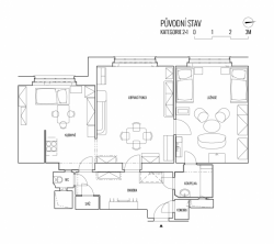 skutek architecture, Rekonstrukce bytu v Zemědělské ulici, půdorys původní stav – foto