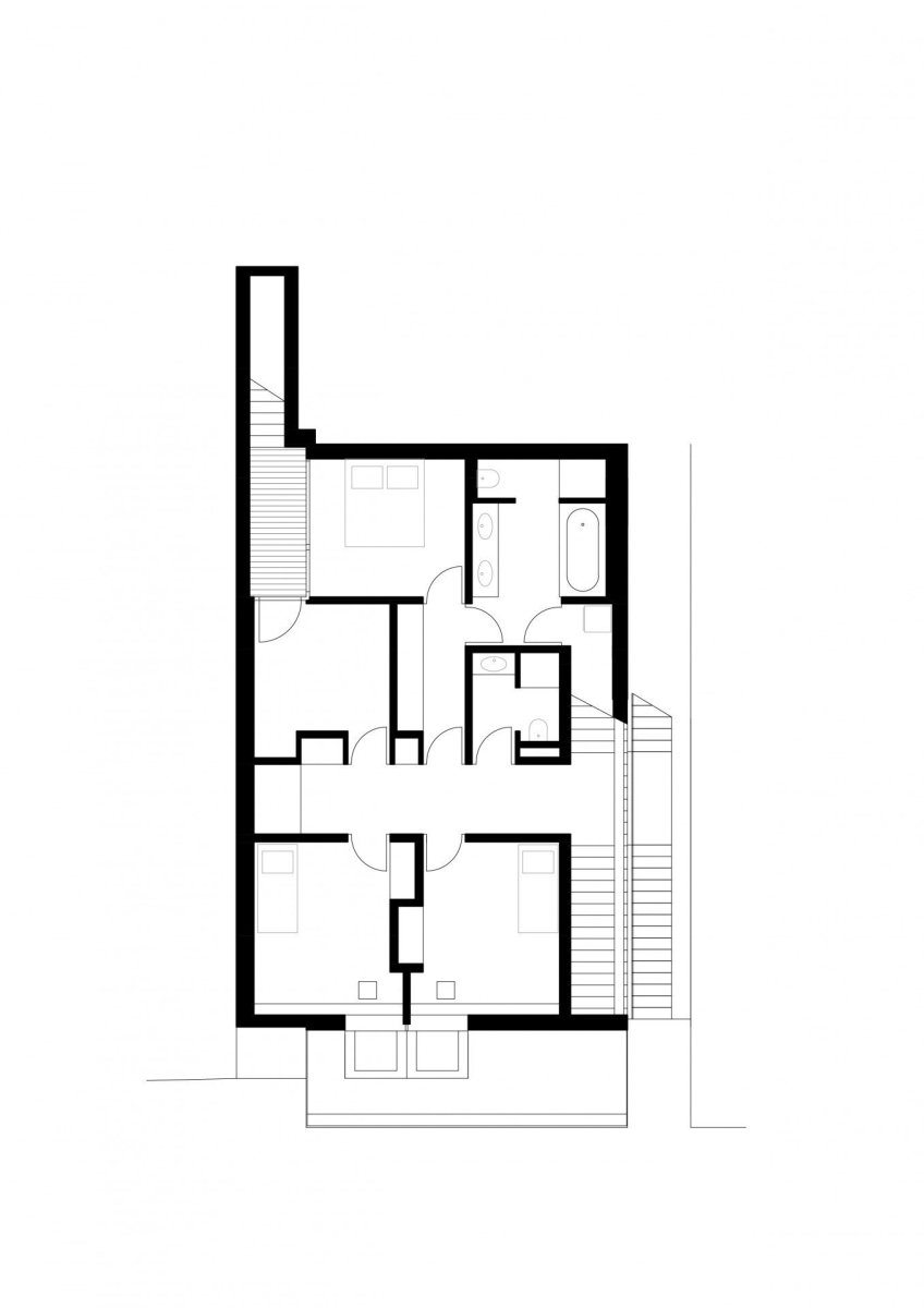 Rodinný dům v údolí Dyje, Kuba & Pilař architekti, půdorys 2NP
