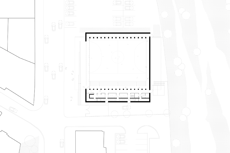 CAB ARCHITECTES, sportovní sál v Ariane, přízemí, výkres