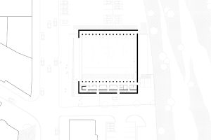 CAB ARCHITECTES, sportovní sál v Ariane, přízemí, výkres