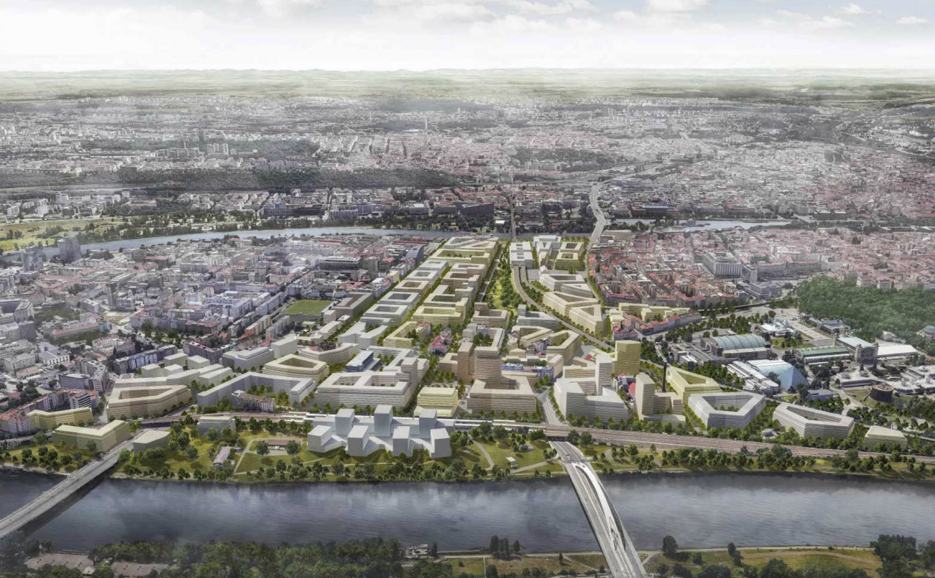 Bubny - Zátory, nadhledová perspektiva ze severu, Müller Reimann Architekten / Pelčák a partner architekti