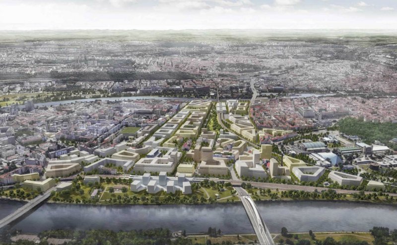 Bubny - Zátory, nadhledová perspektiva ze severu, Müller Reimann Architekten / Pelčák a partner architekti