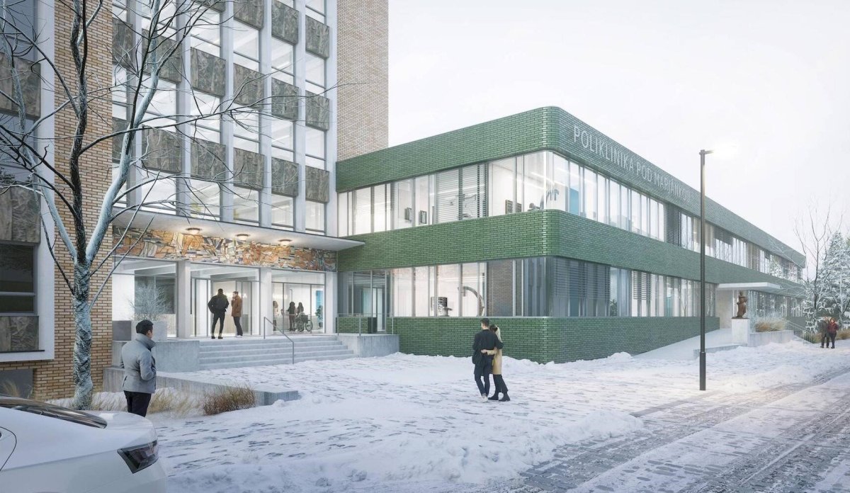 Vizualizace nové podoby Polikliniky Pod Marjánkou od studia ov architekti