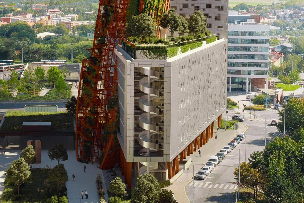 Mrakodrap s vrakem lodi podle Obersteina popírá urbanistické vyznění sídliště. S jeho výstavbou nesouhlasil.