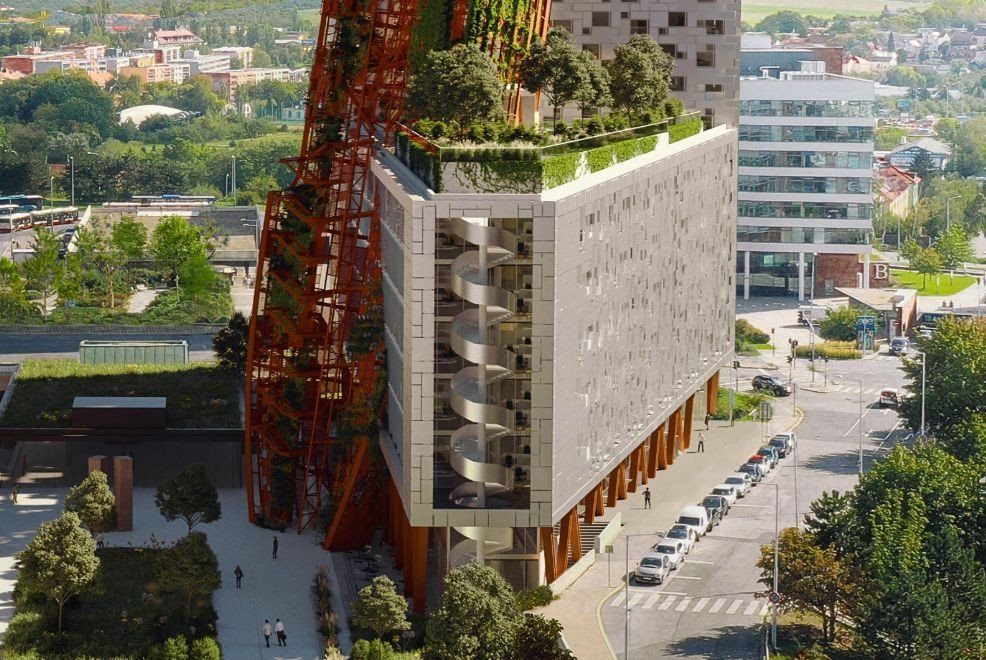 Mrakodrap s vrakem lodi podle Obersteina popírá urbanistické vyznění sídliště. S jeho výstavbou nesouhlasil.