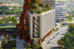 Mrakodrap s vrakem lodi podle Obersteina popírá urbanistické vyznění sídliště. S jeho výstavbou nesouhlasil.