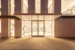 Pohled na vstup, za kterým je recepční pult.