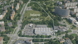 Řešené území v urbanistické soutěži Torzo Zlín – nové srdce Jižních Svahů