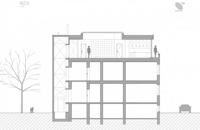 4a architekti, Vila Engel, podélný řez – foto
