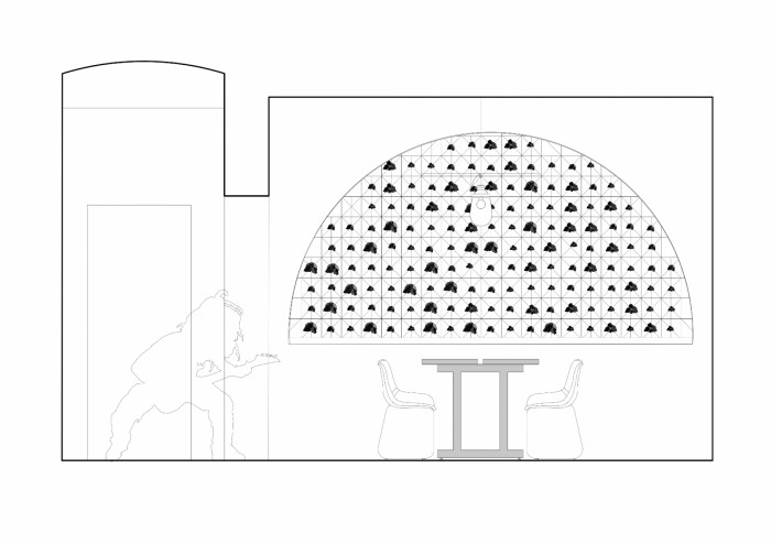 Gran Fierro, Formafatal / Dagmar Štěpánová, Iveta Tesařová, příčný řez - zadní salonek s lineárním svítidlem a s nikou