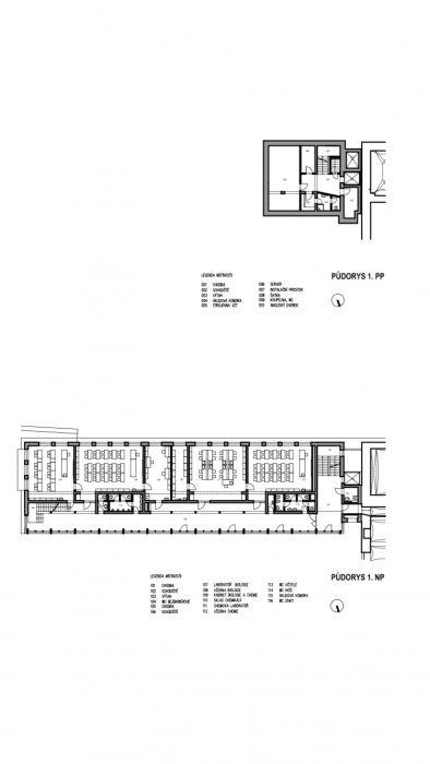 Přístavba Katolického gymnázia v Třebíči, Ateliér Tišnovka, půdorys 1PP a 1NP