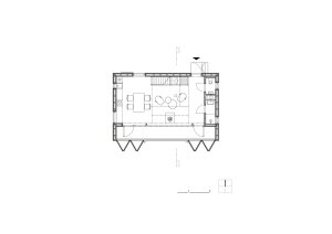 Půdorys 1. NP (Chata u Sázavy mezi skálou a řekou; Mimosa Architekti)