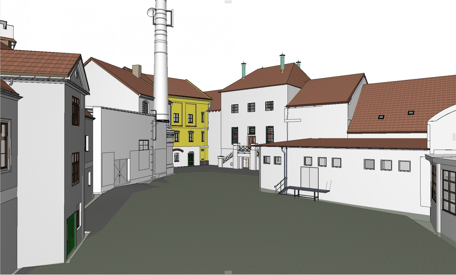 ukázka 3D/BIM modelu areálu Žateckého pivovaru zpracovávaného v Archicadu