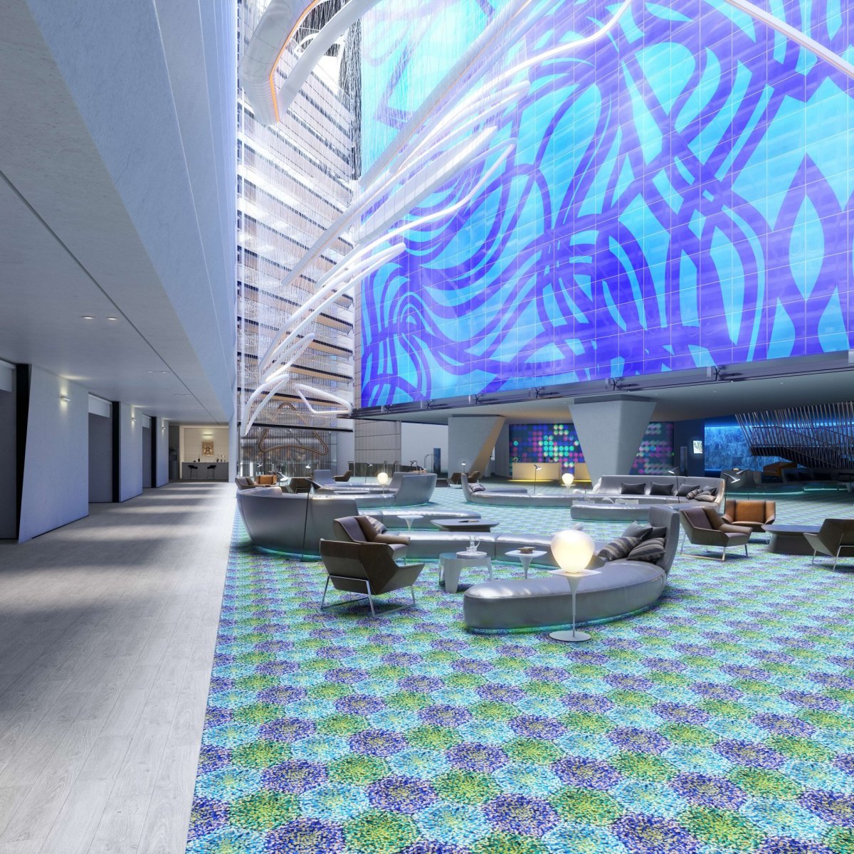 Polský designér Mac Stopa vytvořil vzory na krytině Flotex, které působí trojrozměrně a využívají prvků geometrie a přírody. Mac Stopa hexagon 360001 | anemone